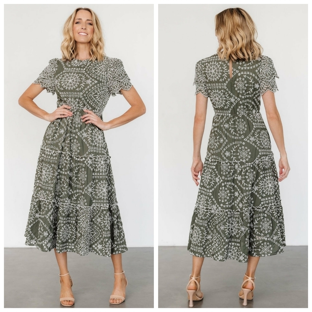 Baltic Born Olive Green Printed Midi Dress